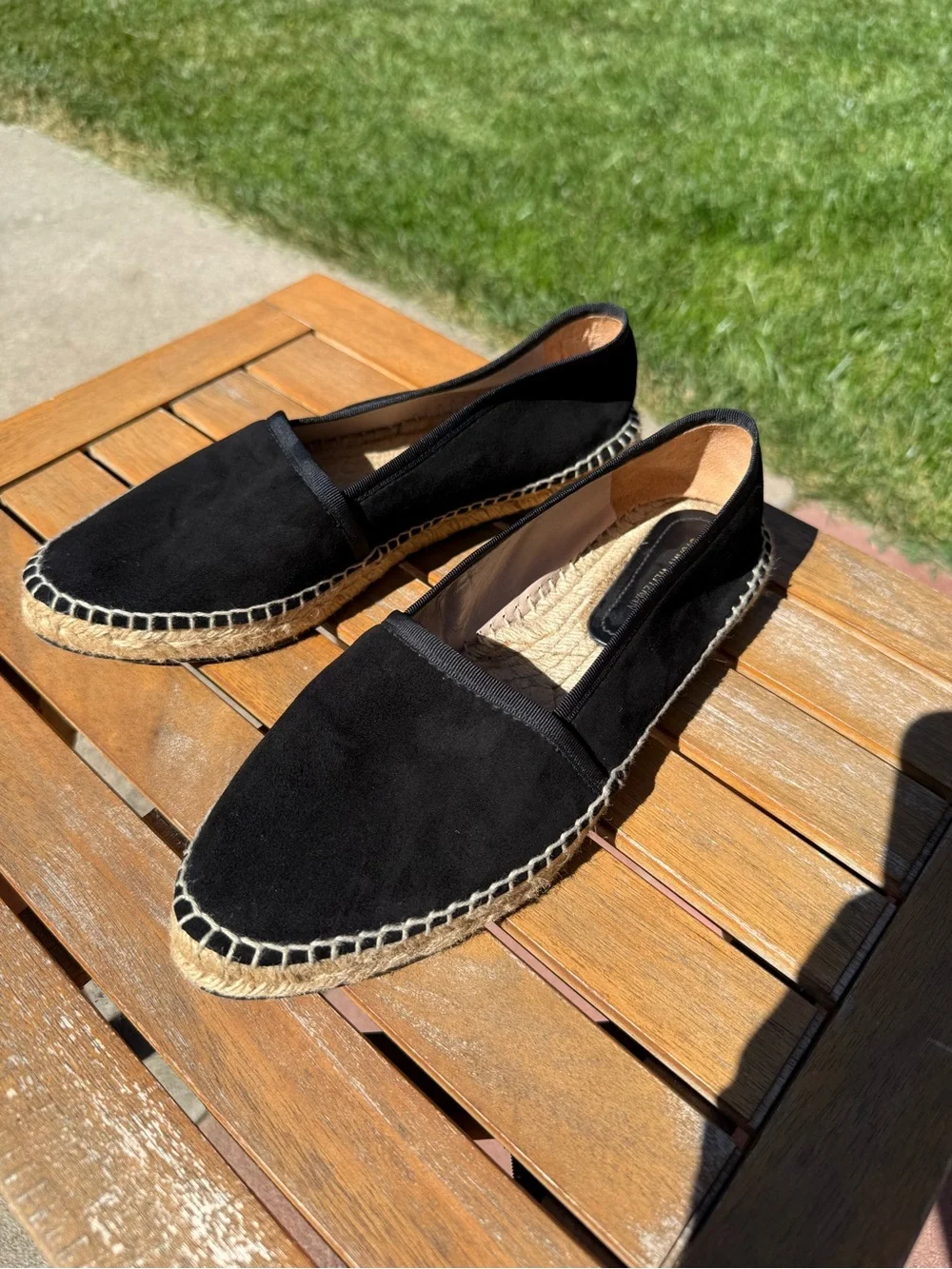 Stuart Weitzman Black Suede Espadrille Flats